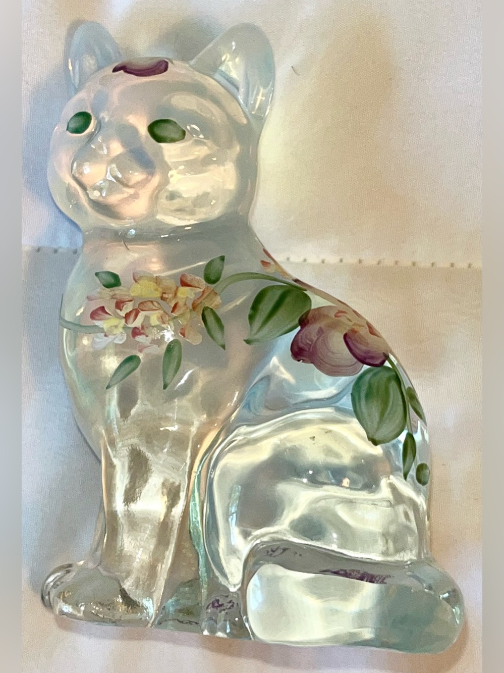 Fenton Glass French Opalescent Cat Hand-painted by J. McClead - NEW w/o Box
